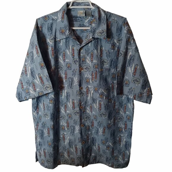 Op Sport Blue Hawaiian Surf Print Short Sleeve XL Tiki Cotton Aloha Beachwear - Picture 5 of 9